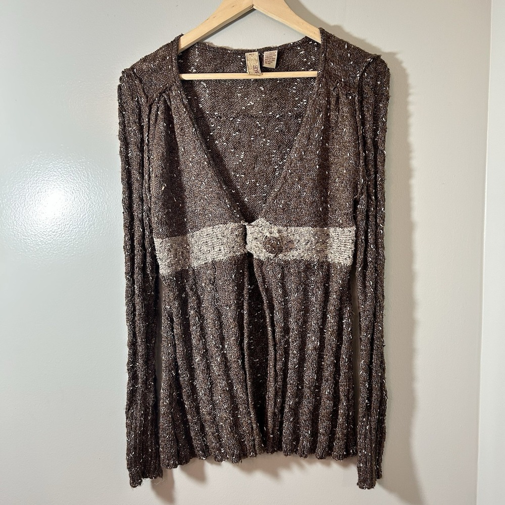 BKE Cardigan Women's Large Flecked Knit Single Button Fairy Grunge Babydoll Y2K